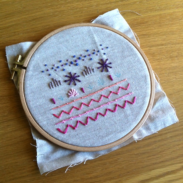 NWF Hand Embroidery - Sampler 3 Knotted stitches progress